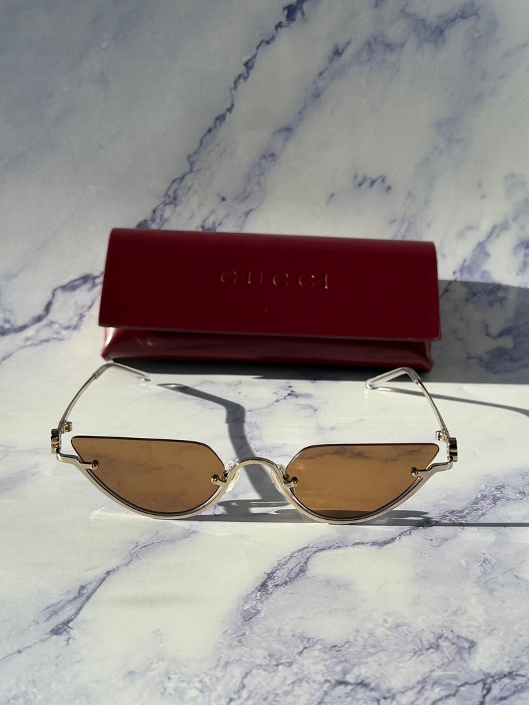 Gucci GG1603S Half Rim Sunglasses in Gold Brown