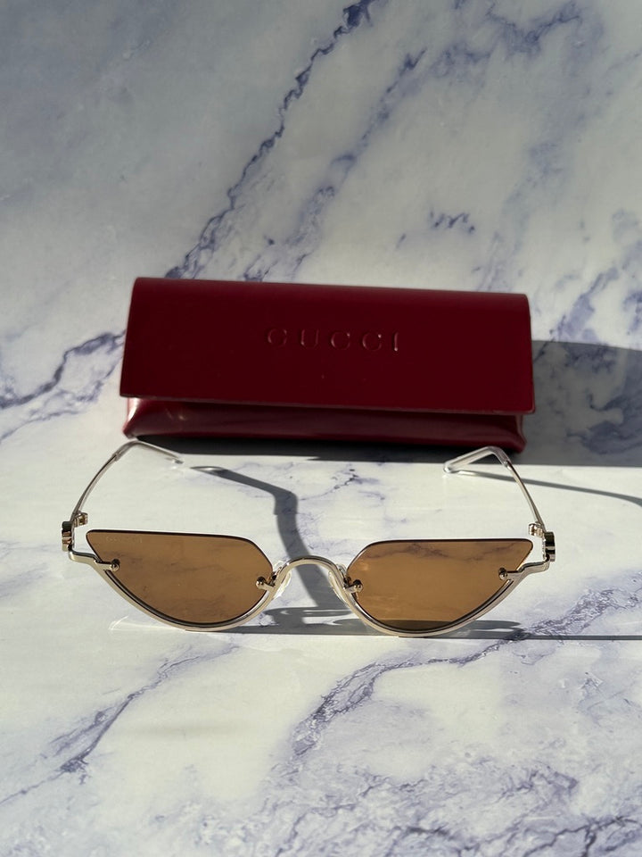 Gucci GG1603S Half Rim Sunglasses in Gold Brown