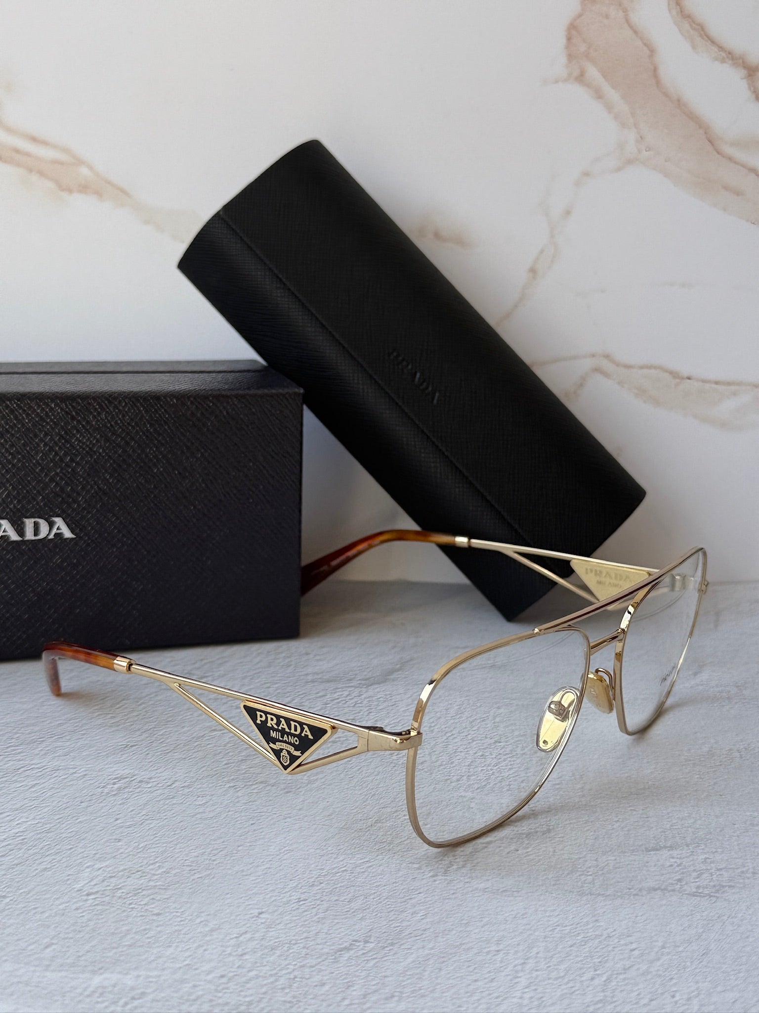 Prada PR B50V Pilot Eyeglasses Frames in Gold | Designer Daydream