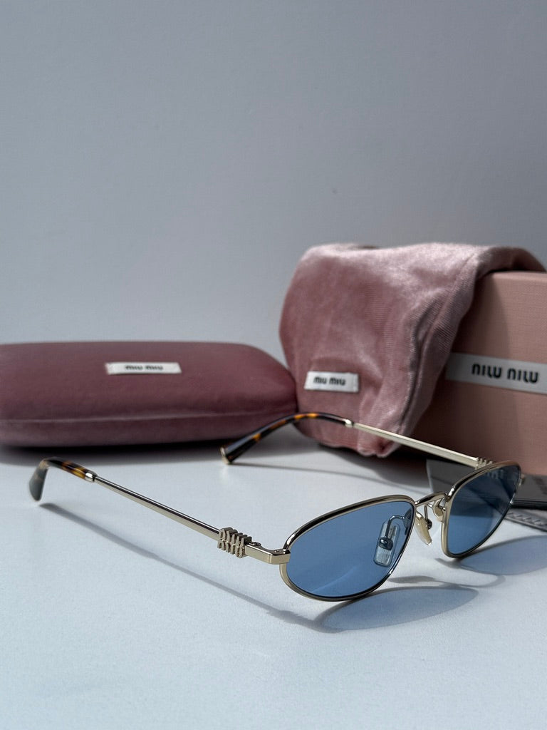 Miu Miu MU A52S Gold Blue Metal Sunglasses