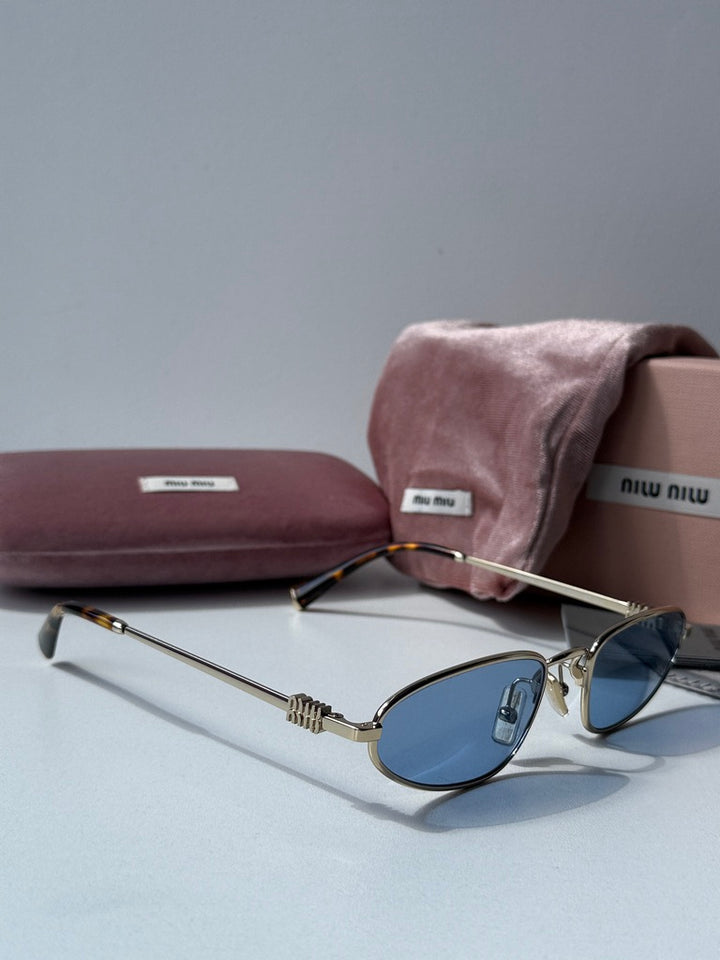 Miu Miu MU A52S Gold Blue Metal Sunglasses