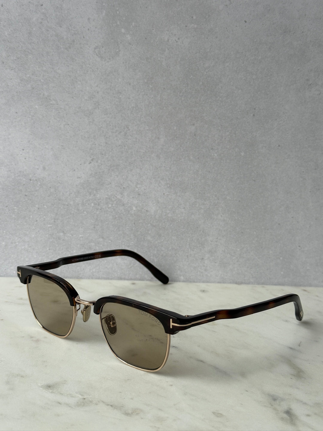 Dark Havana brown sunglasses with brown tinted lenses and slim rectangular frame