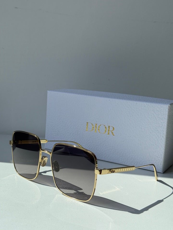Dior Cannage S1U Square Sunglasses in Gold Grey