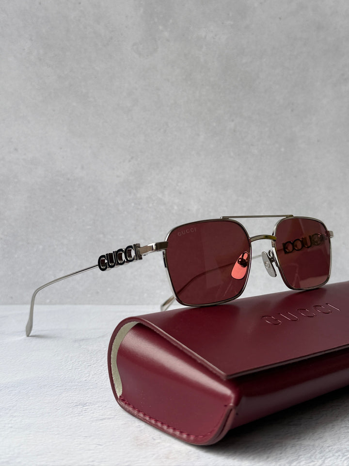 Gucci GG1804S Silver Red Aviator Sunglasses