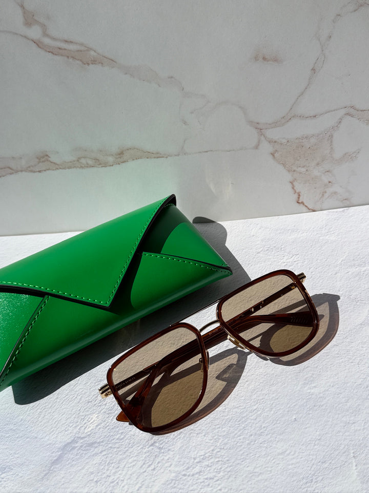 Bottega Veneta BV1463S Squared Aviator Sunglasses in Brown Tint