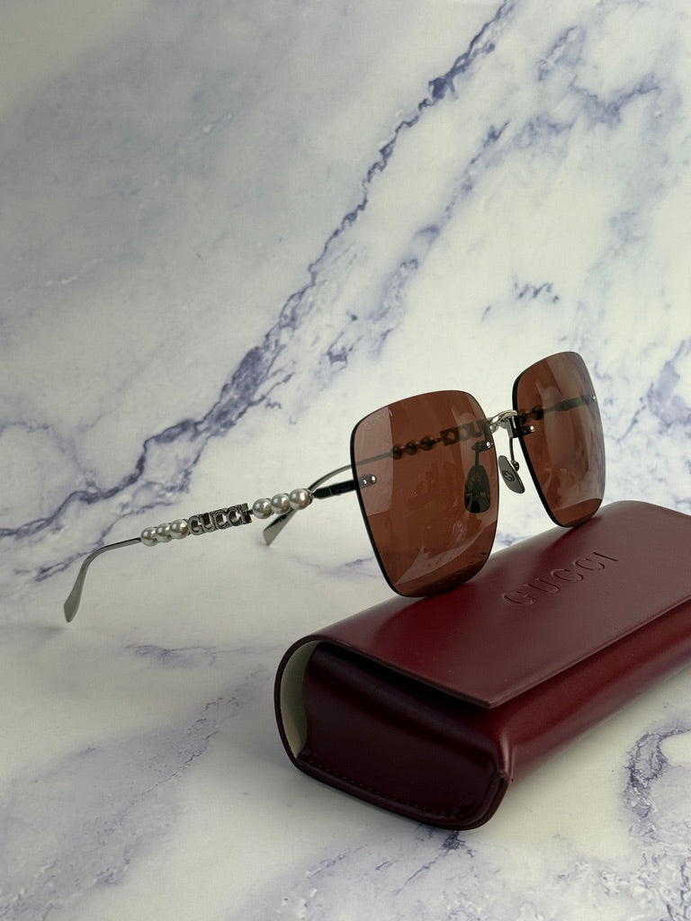 Gucci GG1923SA Red Rimless Square Pearl Sunglasses