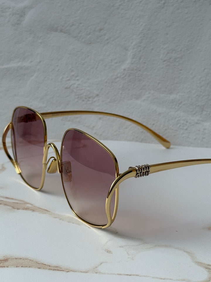 Miu Miu MU A57S Gold Pink Oversized Round Sunglasses