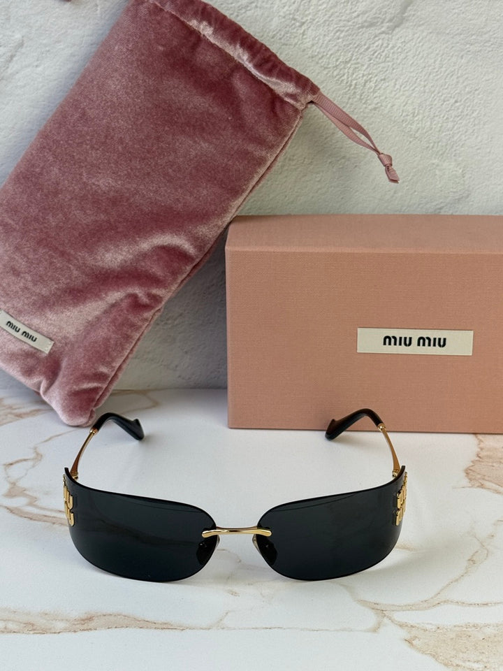 Miu Miu MU A51S Gold Grey Rimless Mask Sunglasses