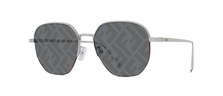 Fendi FE40004U round mirror sunglasses with silver frame and gray FF logo lenses