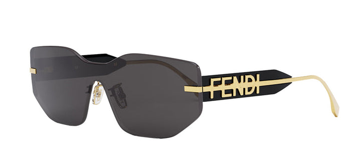 Fendi Fendigraphy black sunglasses with dark lenses and gold logo temples