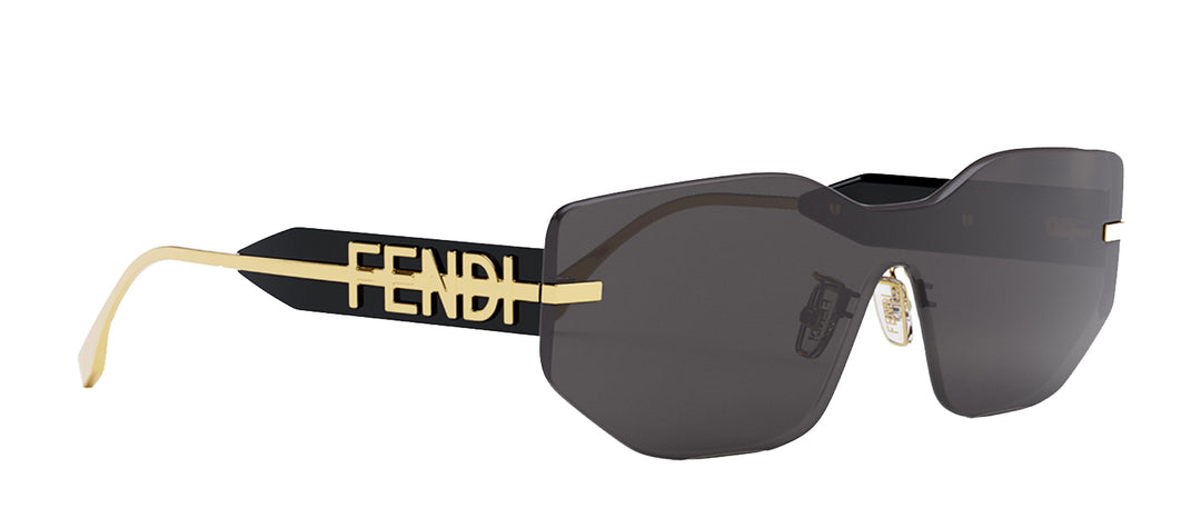 Fendi Fendigraphy black sunglasses with gold FENDI logo bridge and dark lenses