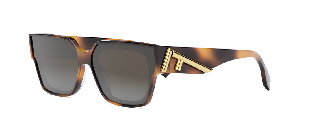 Fendi unisex sunglasses with Havana brown frames and dark square lenses, gold logo detail