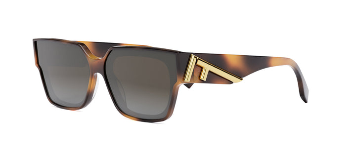 Fendi unisex sunglasses with Havana brown frames and dark square lenses, gold logo detail