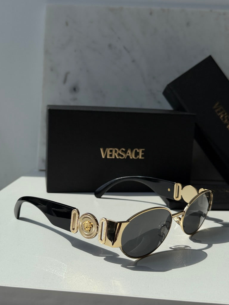 Versace VE2299 Oval Medusa Sunglasses in Gold Grey