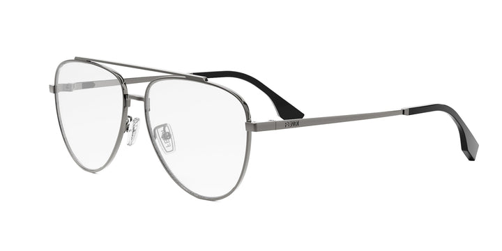Ruthenium pilot aviator eyeglasses with clear lenses and dark temple accents