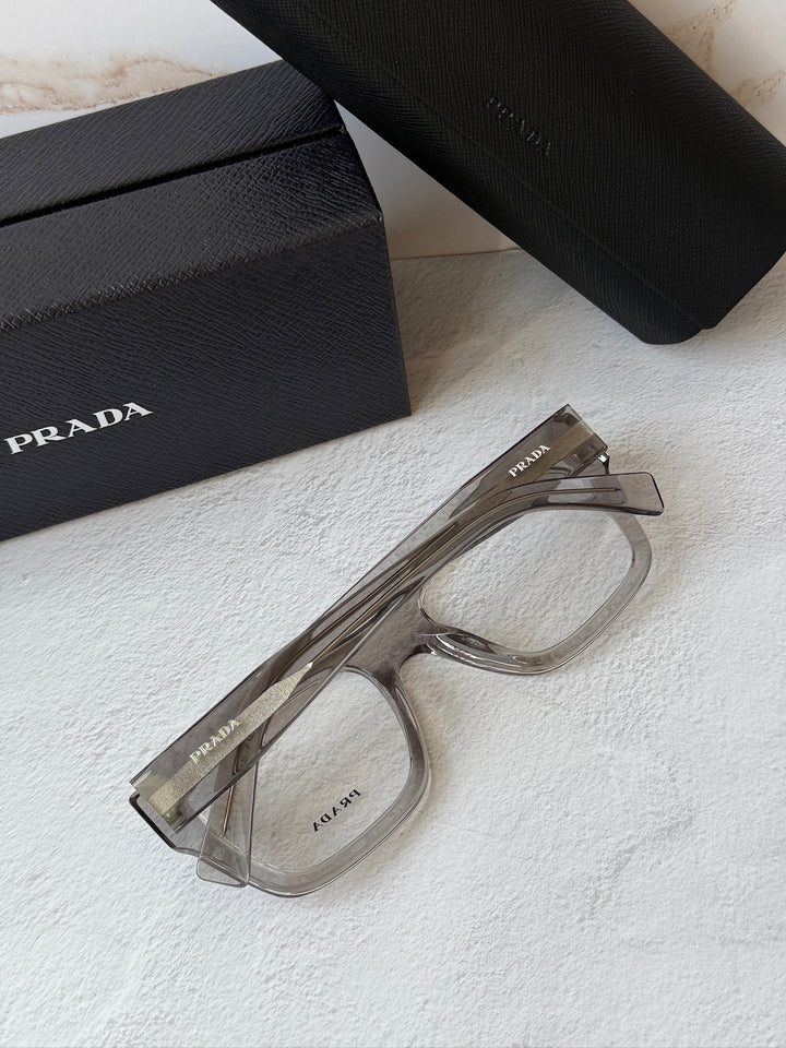 Prada PR C01V Square Eyeglasses Frames in Transparent Grey