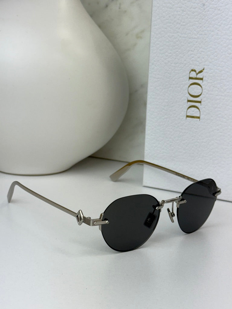 Dior CD Diamond R5U Rimless Round Sunglasses in Silver