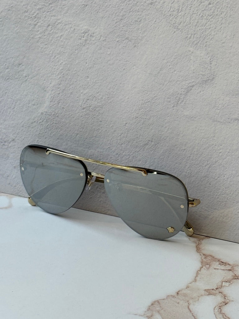 Versace VE2231 Silver Mirror Medusa Aviator Sunglasses