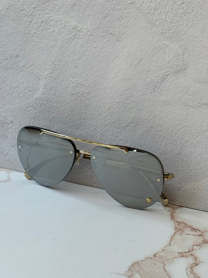 Versace VE2231 Silver Mirror Medusa Aviator Sunglasses