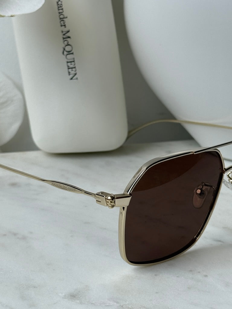 Alexander McQueen AM0372S Gold Pilot Sunglasses