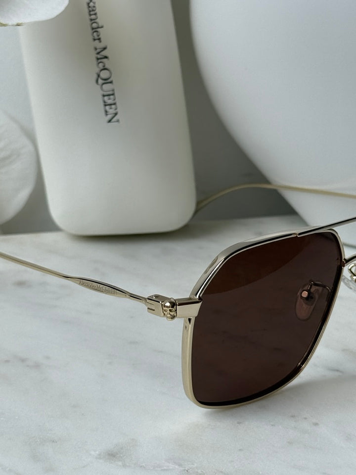 Alexander McQueen AM0372S Gold Pilot Sunglasses