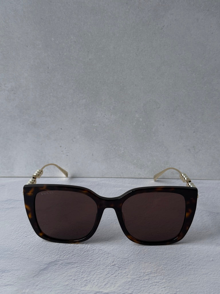 Gucci GG1971SA Square Pearl Sunglasses in Havana Brown
