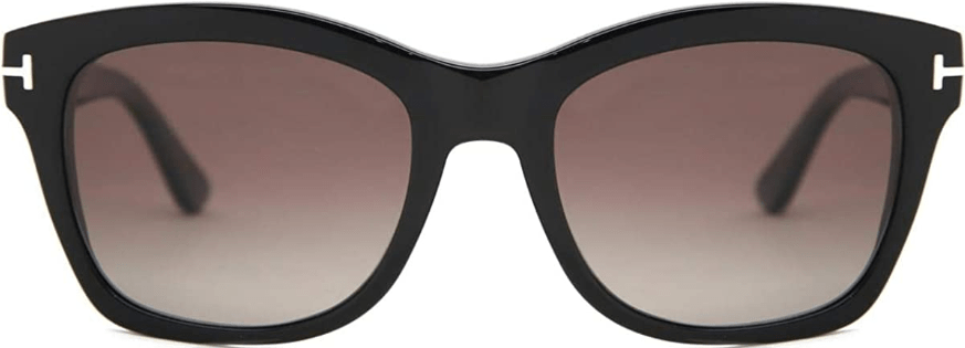 Polarized black sunglasses with wide rounded frames and dark brown lenses, front view