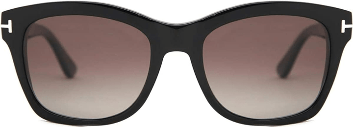 Polarized black sunglasses with wide rounded frames and dark brown lenses, front view