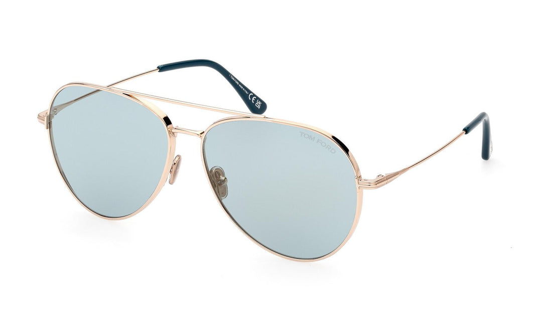 Blue aviator sunglasses with gold-tone metal frame and mirrored blue lenses
