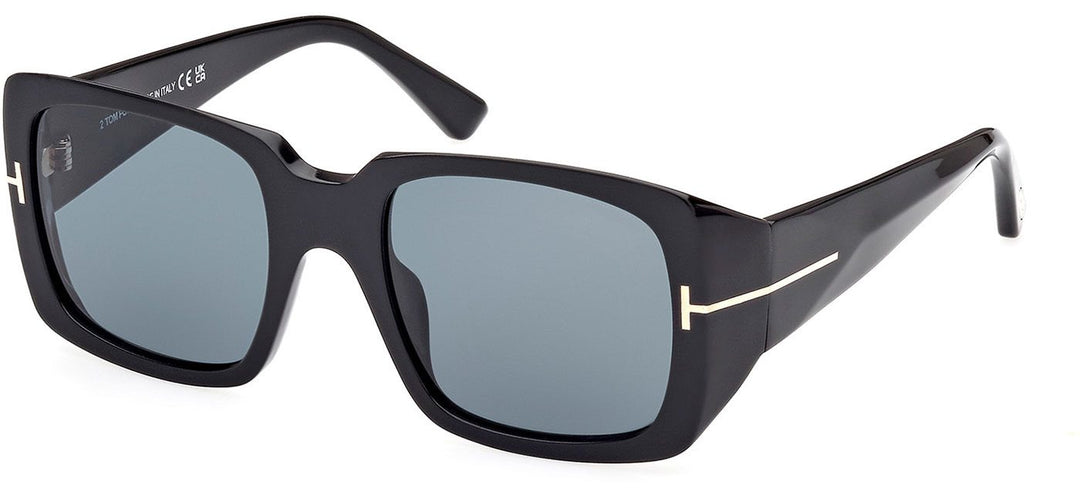 Tom Ford Ryder square sunglasses with dark frames and blue-tinted lenses