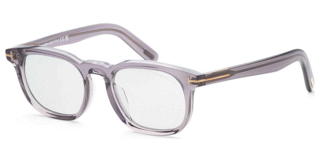 Transparent grey sunglasses with clear lenses, full-rim acetate frame.