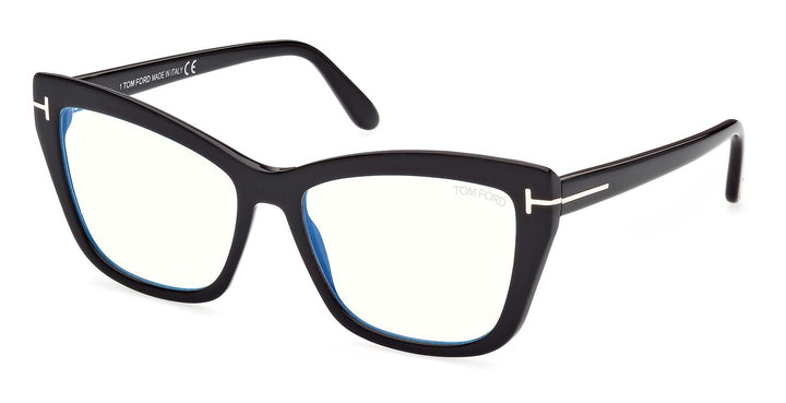 Tom Ford black cat-eye blue-light glasses with blue-tinted lenses and slim temples