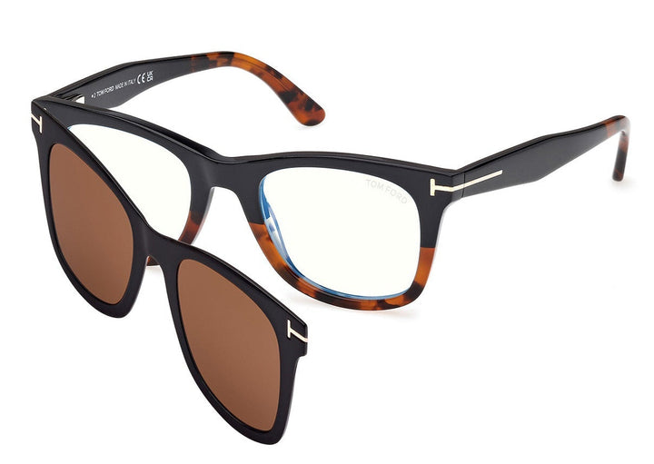 Tom Ford FT5970-B Clip On Square Sunglasses in Black Havana