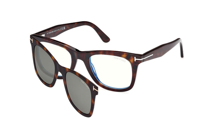 Tom Ford FT5970-B Clip On Square Sunglasses in Havana Brown