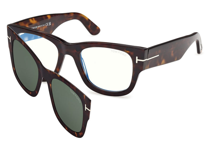FT6099-B Clip On Rectangular Sunglasses in Havana Brown