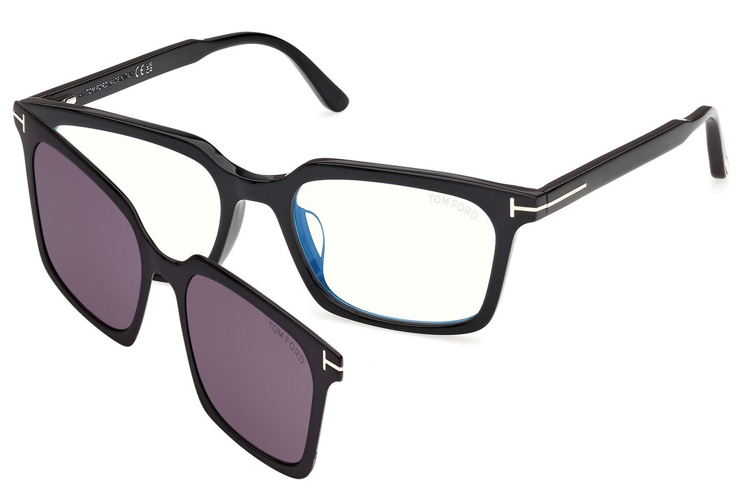 Black rectangular sunglasses with clip-on lenses, mixed clear and dark shades