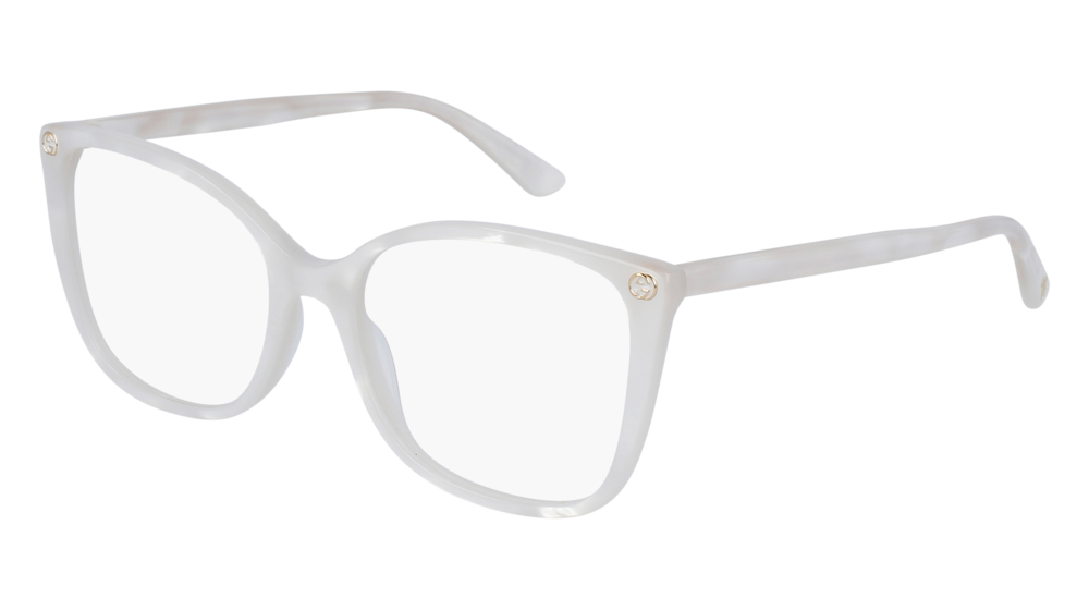 Gucci cat-eye eyeglass frames in marbled white with gray lenses