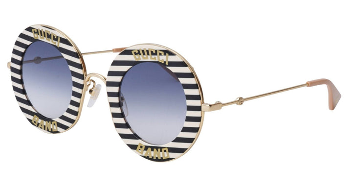 Gucci GG0113S Striped Black Round Sunglasses