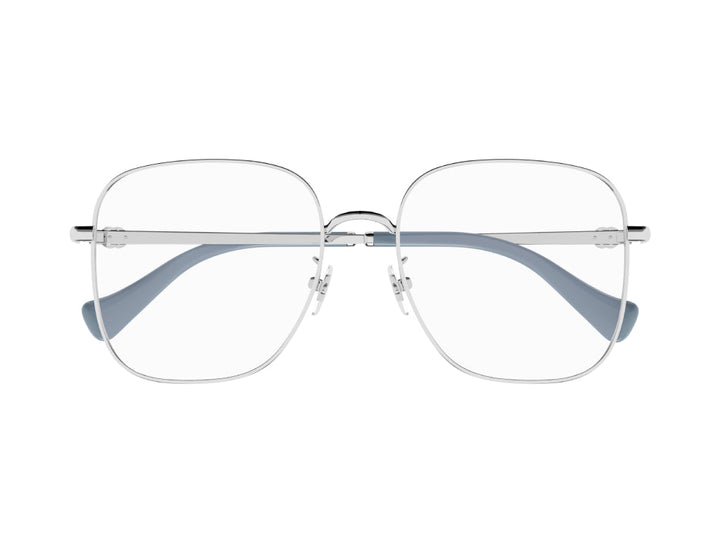 Gucci square metal glasses in silver with clear lenses, front view