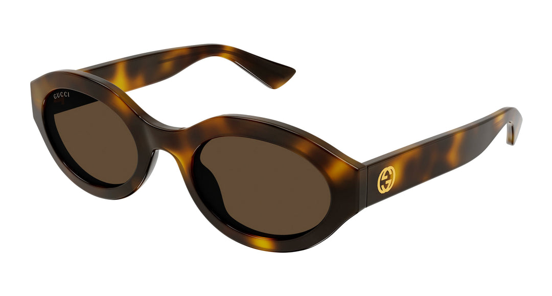 Gucci oval sunglasses with Havana brown frames and tinted brown lenses