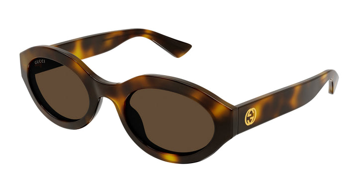Gucci oval sunglasses with Havana brown frames and tinted brown lenses