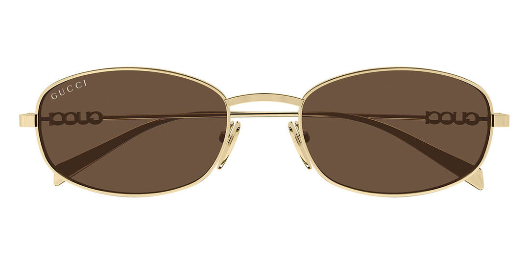 Gucci GG logo oval sunglasses, gold-tone bridge, dark brown lenses