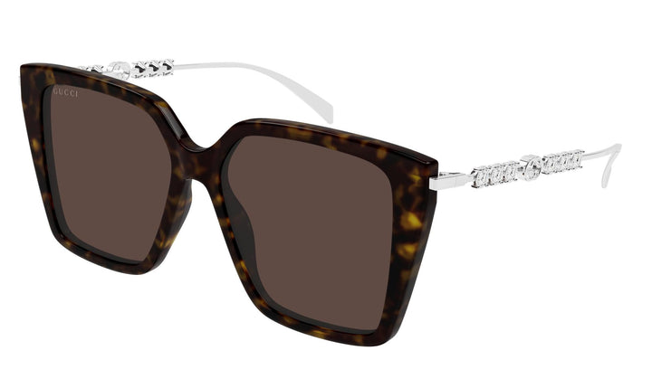 Gucci GG1967S Squared Cat Eye Crystal Sunglasses in Dark Havana