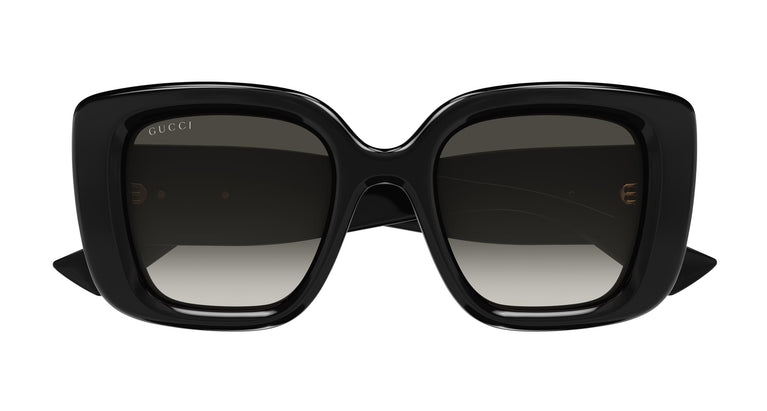 Gucci GG1975S cat-eye sunglasses, thick black frame with gray tinted lenses
