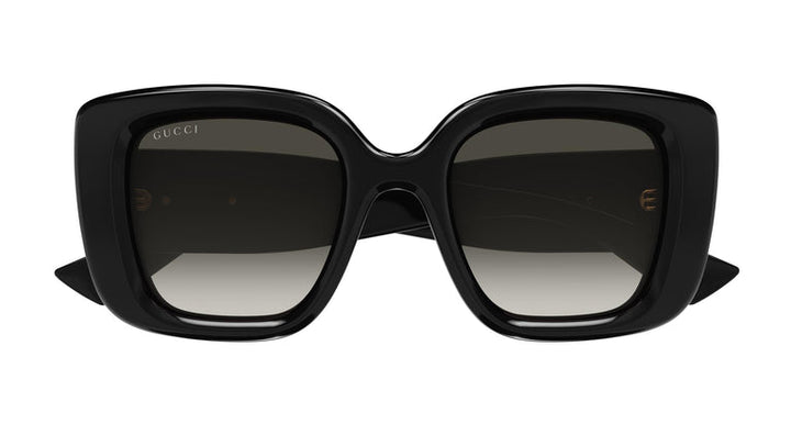Gucci GG1975S cat-eye sunglasses, thick black frame with gray tinted lenses