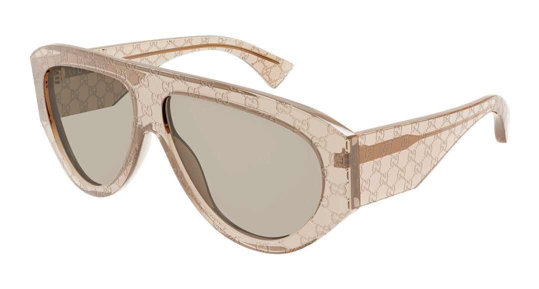 Beige GG-logo aviator sunglasses with dark tinted lenses and gold-tone frame