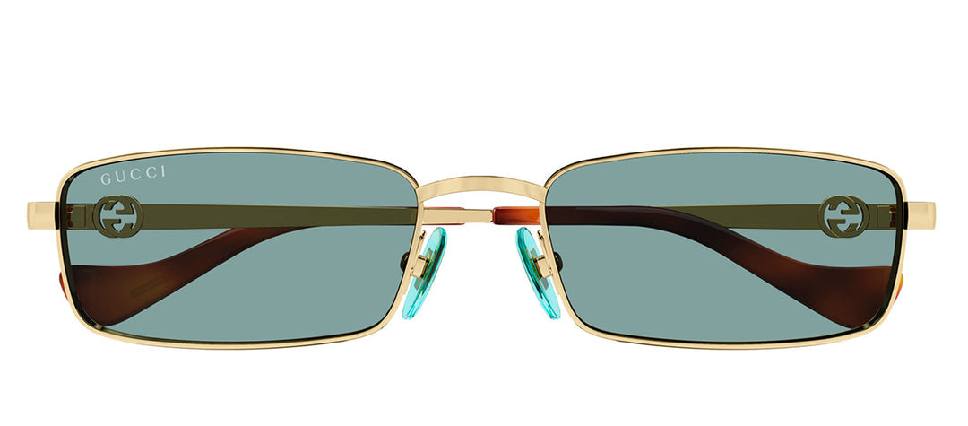 Gucci GG1600S Gold Blue Metal Rectangular Sunglasses