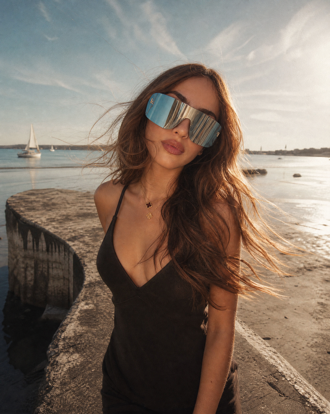 Fendi FE4121US First Crystal Mask Sunglasses in Blue Mirror