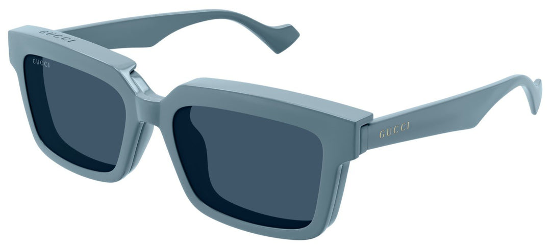 Gucci grey clip-on sunglasses with squared frames and dark lenses, GG temple detail