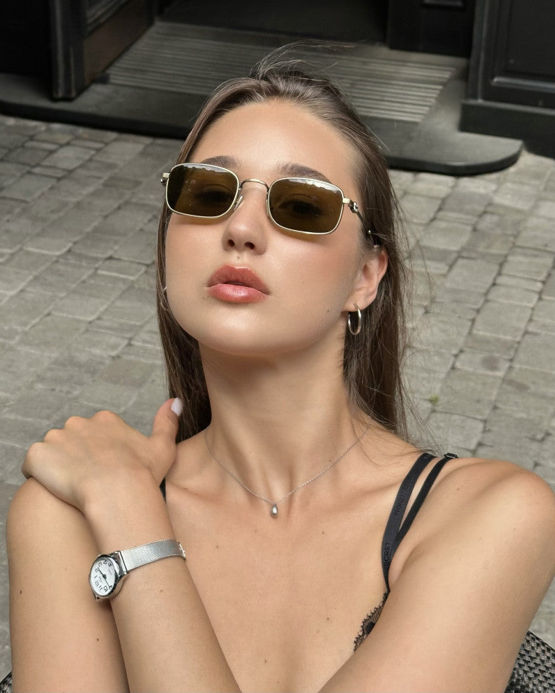 Miu Miu MU A53S Gold Brown Square Metal Sunglasses